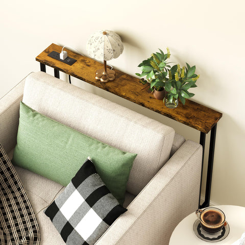Keelian 100 cm Behind Sofa Console Table with Power Outlet Rustic Brown
