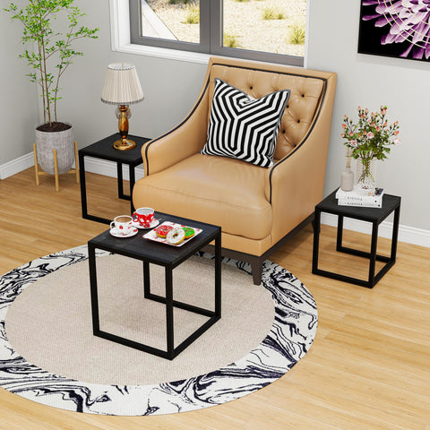 HAHRIR Nesting Coffee Table Set of 3, Stacking Metal Side Tables, Black