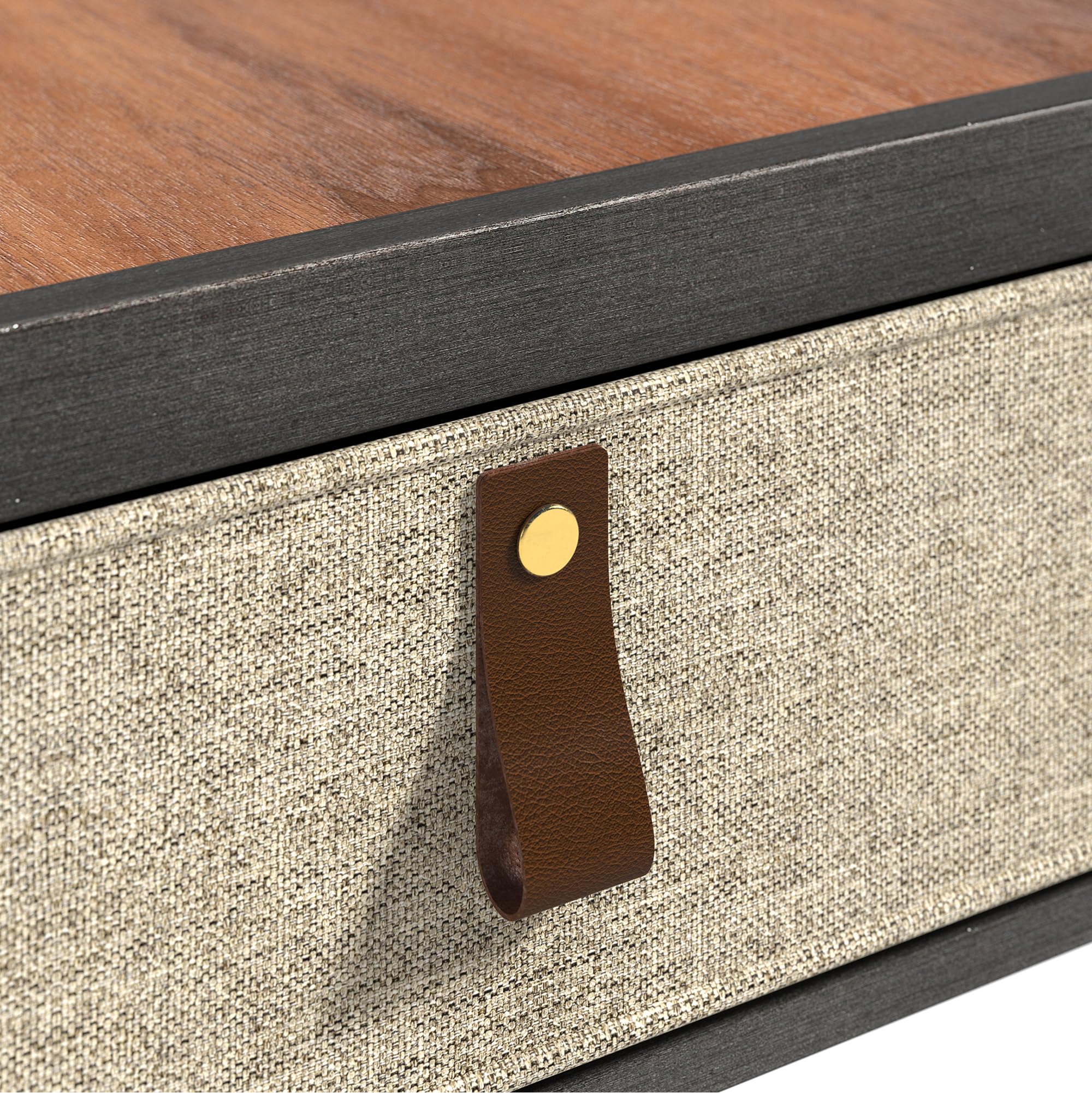 Zinus Ilsang Nightstand 45x43x52 cm - Metal and Wood Side table - Taupe fabric drawer - Brown and Black