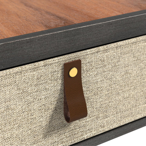 Zinus Ilsang Nightstand 45x43x52 cm - Metal and Wood Side table - Taupe fabric drawer - Brown and Black