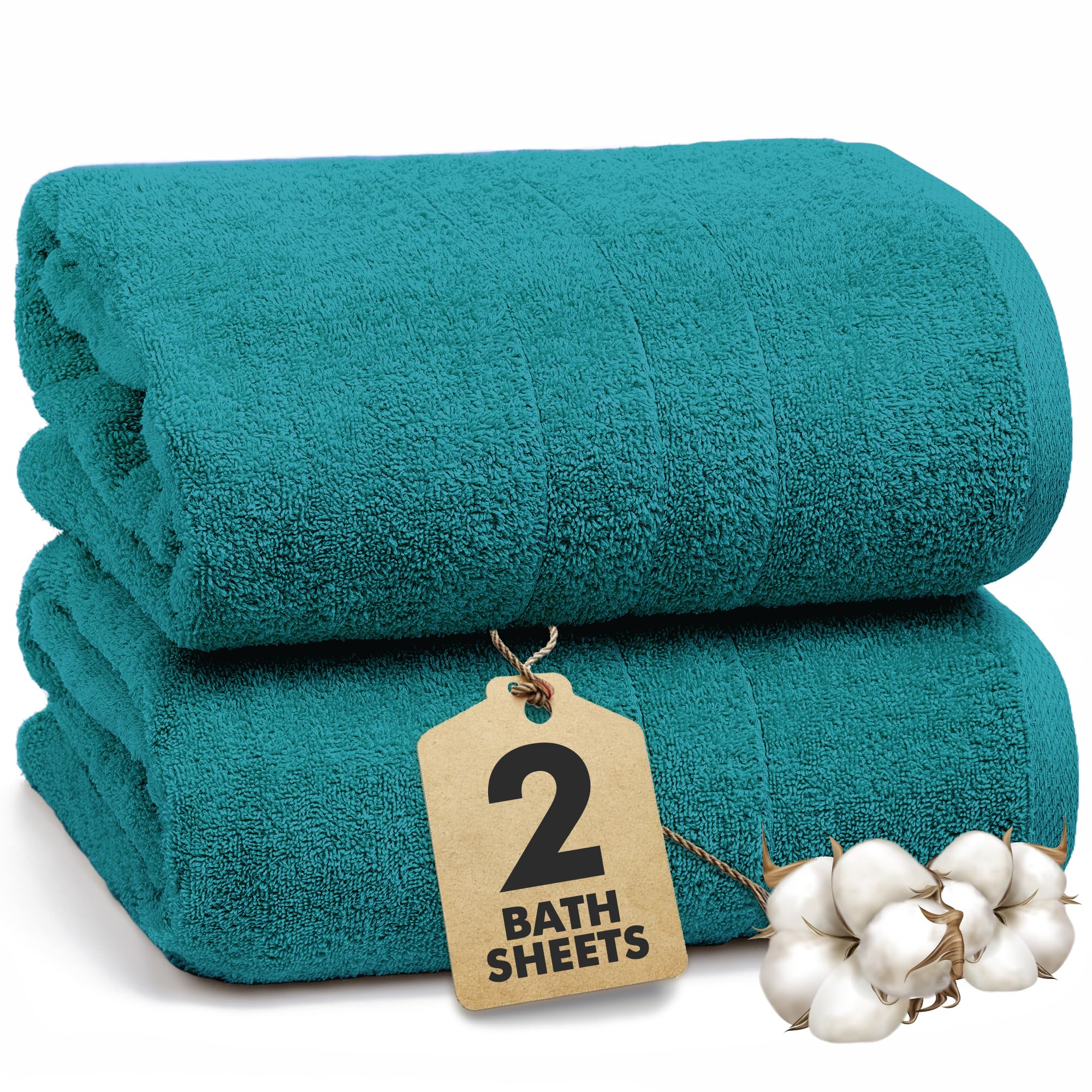 Novo Home Bath Sheets - Extra Large Bathroom Sheet Set – 550 GSM Pack of 2 Jumbo Towels Teal (90x180cm)