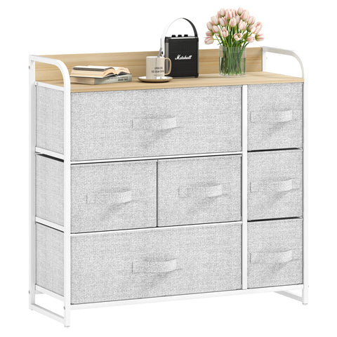 DWVO Chest of Drawers,Fabric Chest of Drawers Bedroom Cabinet with 7 Drawers,Dresser for Bedroom,Living Room With Handles,Wood Top and Sturdy Steel