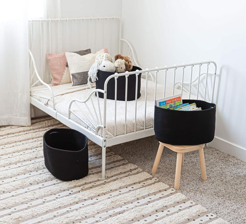 OrganiHaus Pack of 3 Black Bathroom Storage Baskets, Woven Basket for Storage, Toilet Roll Basket, Cotton Rope Basket for Towel Storage