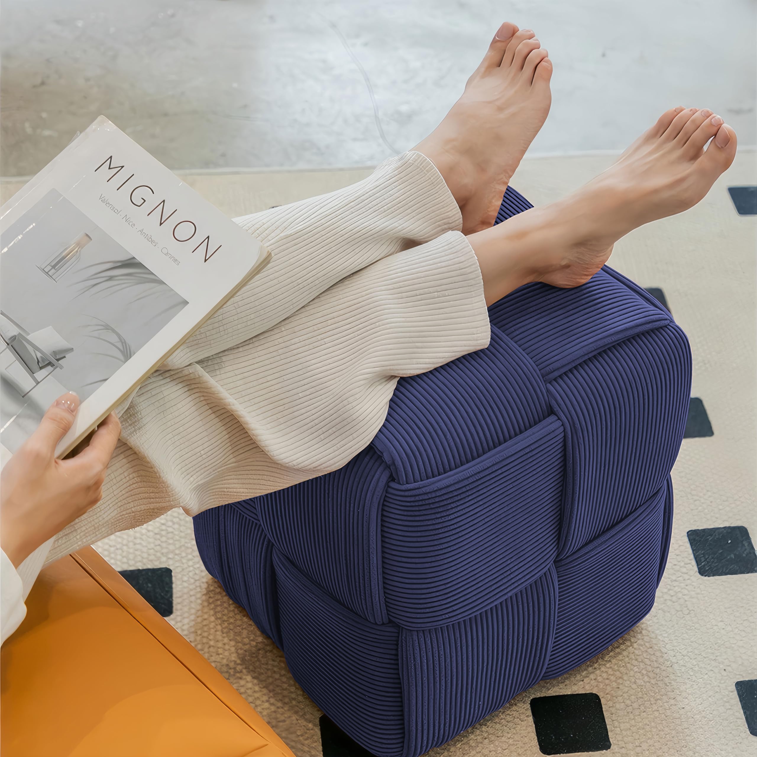 Cmishe Ottoman Foot Rest Soft and Comfortable Ottoman Square Corduroy Woven Design Sofa Stool