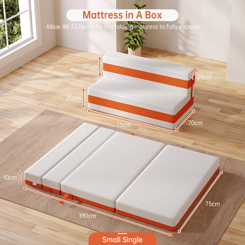 TeQsli Folding Mattress, 10cm Small Single Foldable Mattress, Memory Foam with Removable Washable Cover, for Guest Sofa Bed, Camping, Travel