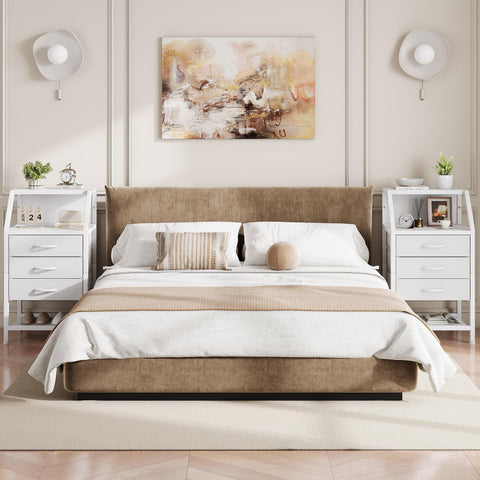 Feonase Bedside Table Wide with 3 Fabric Drawers & Open Shelf Suitable For Bedroom Bed Side Tables, Sofa Side Tables