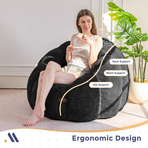 MAXYOYO Bean Bag Chair,Pumpkin Shaped Bean Bag Sofa Includes Filling,Comfy Corduroy Beanbag Sofa for Living Room Bedroom