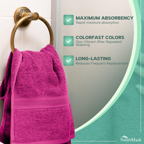 NatureMark 8 Hand Towels Set - 100% Cotton - Soft and Absorbent Bathroom Towels, Durable and Comfortable, Size 50 x 100 cm, Pink