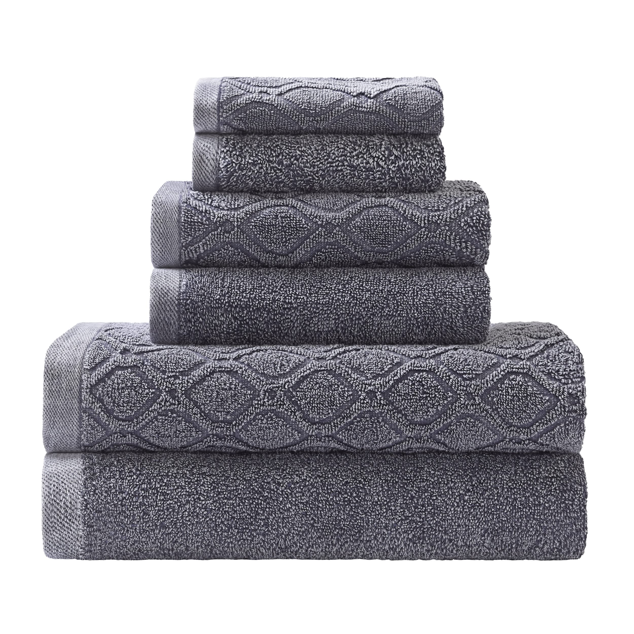 Superior Denim Wash 100% Cotton 550 GSM 6 Piece Bath Towel Set, 2 Face, 2 Hand, 2 Bath Towels, Ideal for Bathroom, Kitchen or Beach, Quick Dry