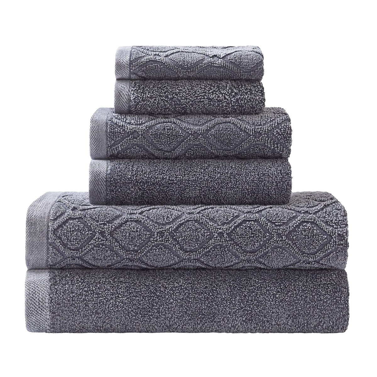 Superior Denim Wash 100% Cotton 550 GSM 6 Piece Bath Towel Set, 2 Face, 2 Hand, 2 Bath Towels, Ideal for Bathroom, Kitchen or Beach, Quick Dry