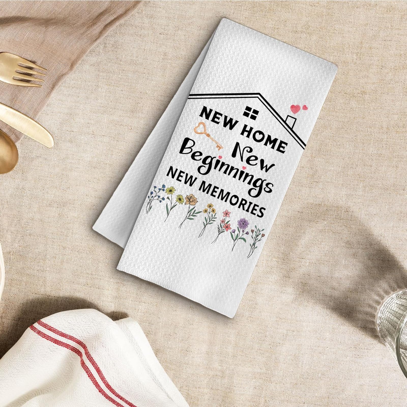 2PCS New Home Gifts Ornament Kitchen Towel House Warming Gifts (White)