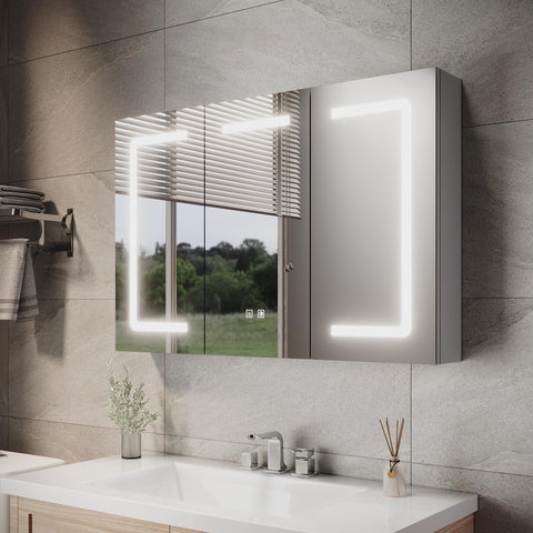 ELEGANT LED Bathroom Mirror Cabinet with Shaver Socket, Grey, 900x600mm