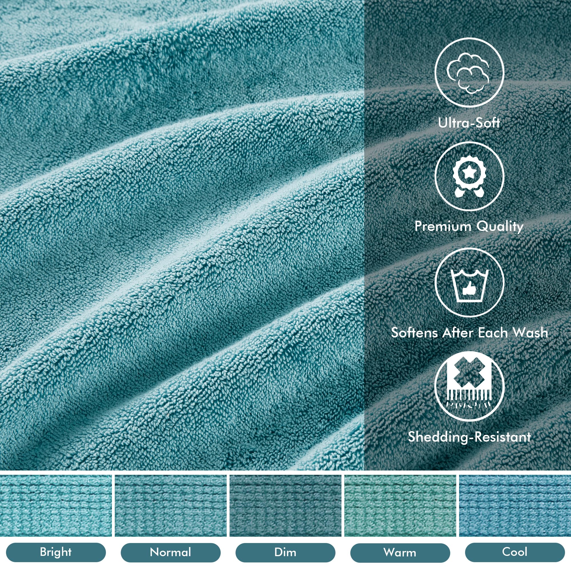 Madison Park 800GSM 100% Cotton Luxury Turkish Bath Towel Set, 8-Piece Include 2 Bath, 2 Hand & 4 Wash Towels, Aqua