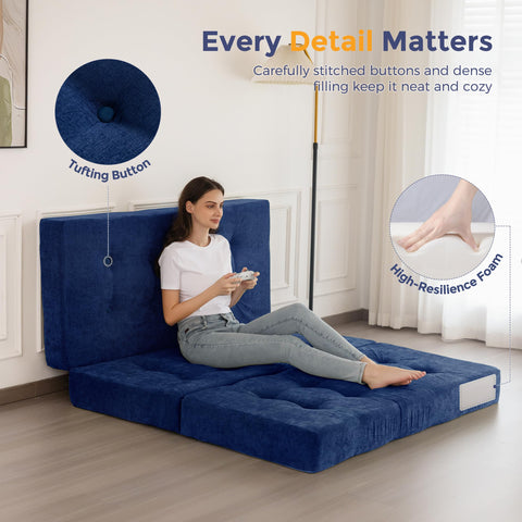 MAXYOYO Folding Mattress Chenille Fabric 15cm, Sofa Bed for Guest