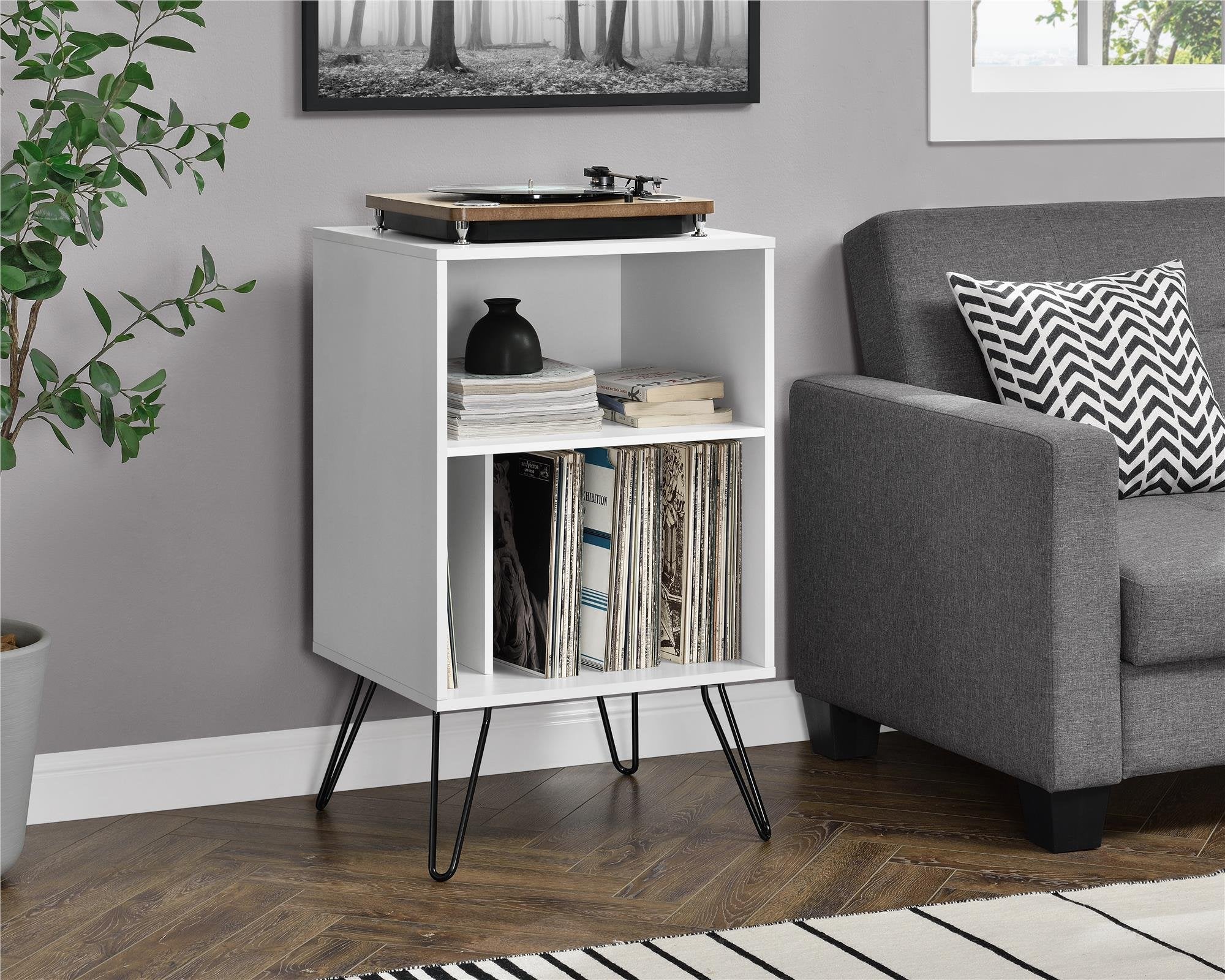 Ameriwood Harmony Turntable Stand, Wood Look White, 86.61 cm (H) x 52.58 cm (W) x 45.72 cm (D)