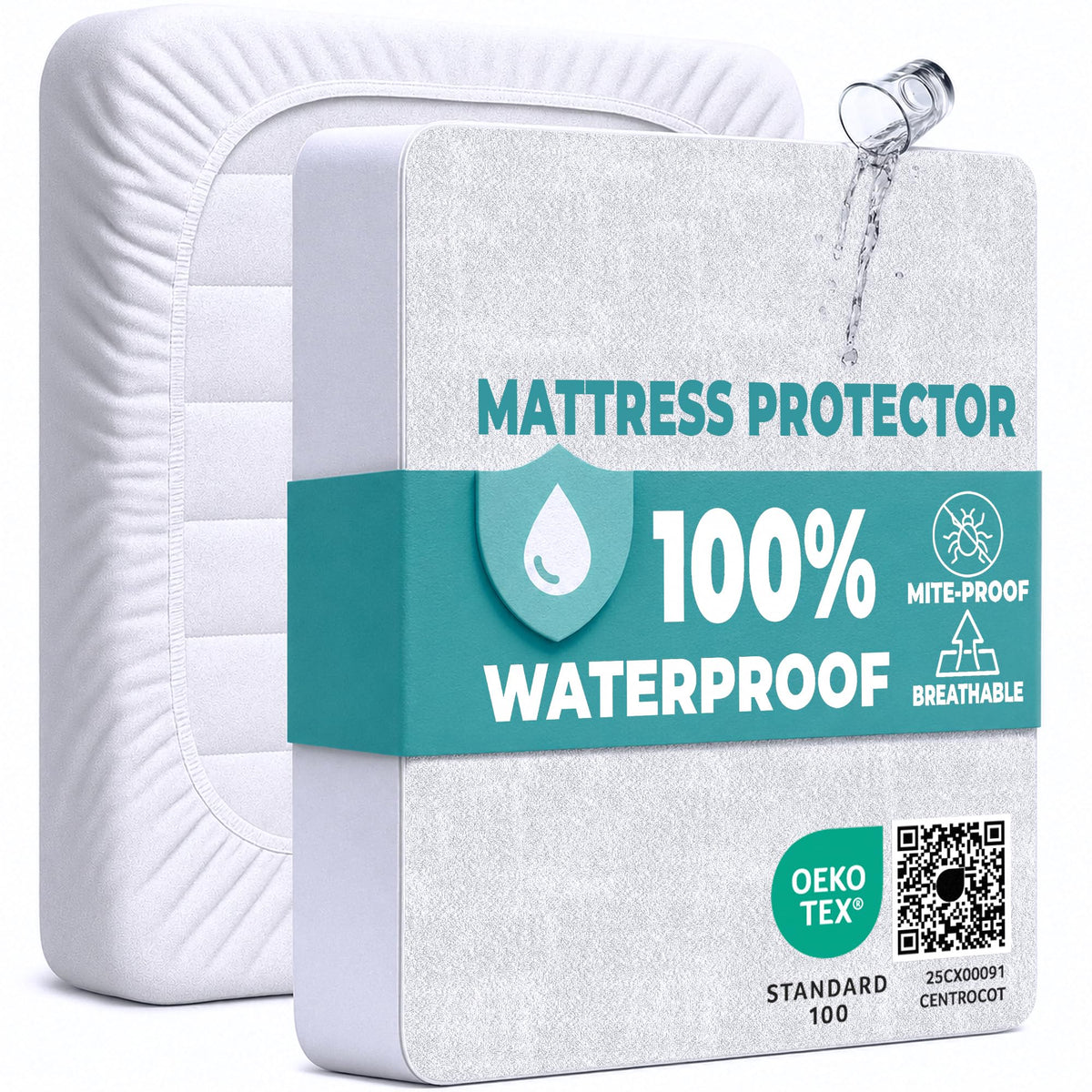 Single Waterproof Mattress Protector 90x190 cm (2pcs) Premium Cotton Terry Bed Fitted Sheet with Microfiber Corner Soft and Breathable Mattress