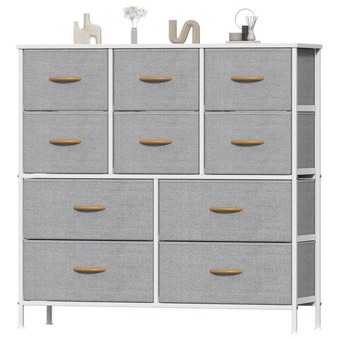 Feonase Chest of Drawers, Bedroom Tall Dresser with 10 Fabric Drawers, Metal Frame & MDF Wood Top, Adjustable Feet