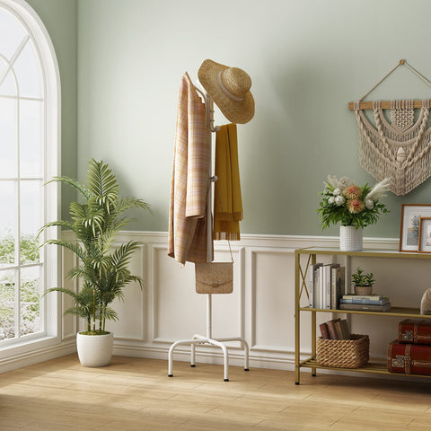Hoctieon Entryway Coat Rack Freestanding With 12 Hooks, Metal Coat Tree Stand, Heavy Duty Floor Standing Hanger, White