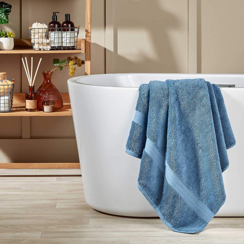 Christy Renaissance 2 Hand Towels Set | Denim Blue | 100% Egyptian Cotton Pile | Luxuriously Soft and Super Absorbent | 675 GSM