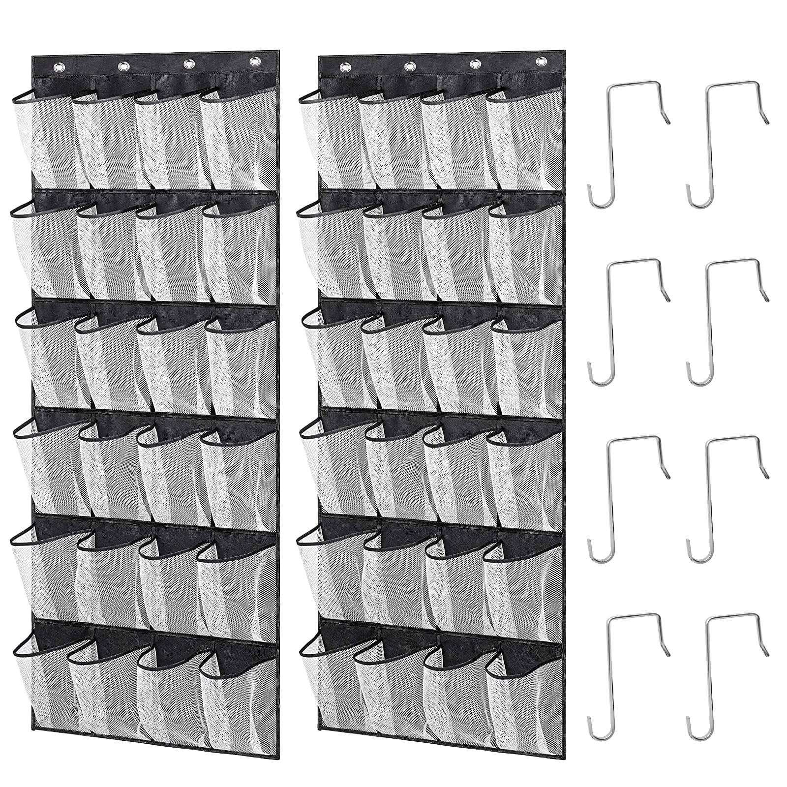 zeyedemo 2Sets Over The Door Shoe Storage Organizer 48Large Pockets Hanging Shoe Organizer with 8 Duty Metal Hooks Back of The Door Foldable
