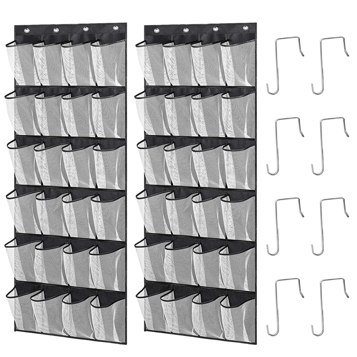 zeyedemo 2Sets Over The Door Shoe Storage Organizer 48Large Pockets Hanging Shoe Organizer with 8 Duty Metal Hooks Back of The Door Foldable