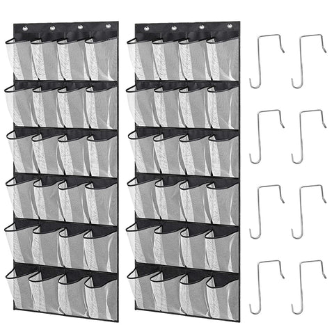 zeyedemo 2Sets Over The Door Shoe Storage Organizer 48Large Pockets Hanging Shoe Organizer with 8 Duty Metal Hooks Back of The Door Foldable