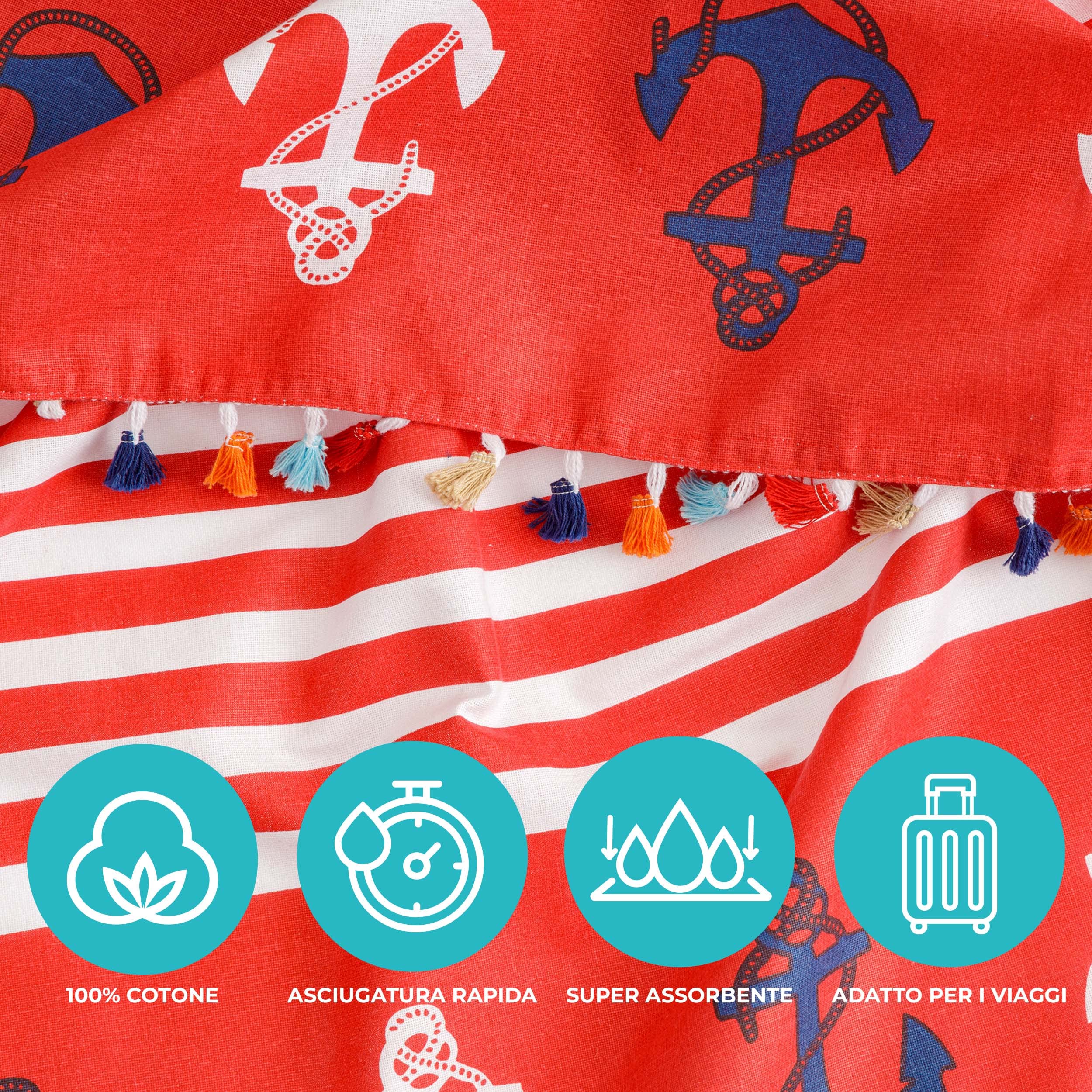 Baroni Home Beach Towel with Colourful Tassels, Sarong, Yoga Towel, Hammam Beach Towel, Super Absorbent and Quick Drying, Eco-Friendly, 90 x 170 cm