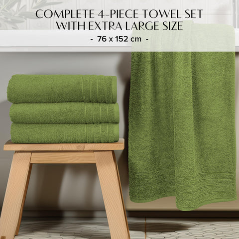 100% Cotton Extra Large Bath Towels Set of 4 (76x152cm) - Forest Green