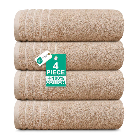 100% Cotton Extra Large Bath Towels Set of 4 (76x152cm) Beige - 450 GSM