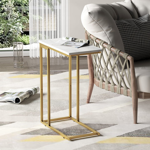 Yusong Small C Shaped End Table, Slim Narrow Couch Side Tables Slide Under Sofa Bed