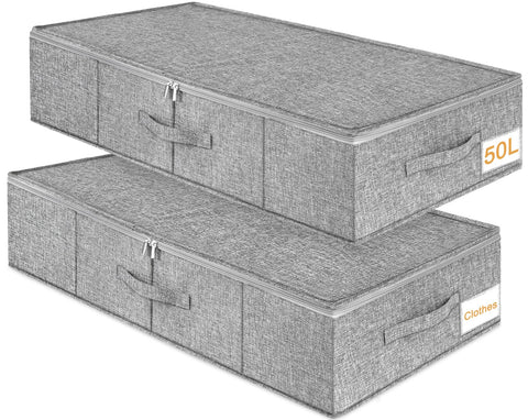 JUPELI 50L Under Bed Storage Boxes with Lids, 2 Pack, Grey