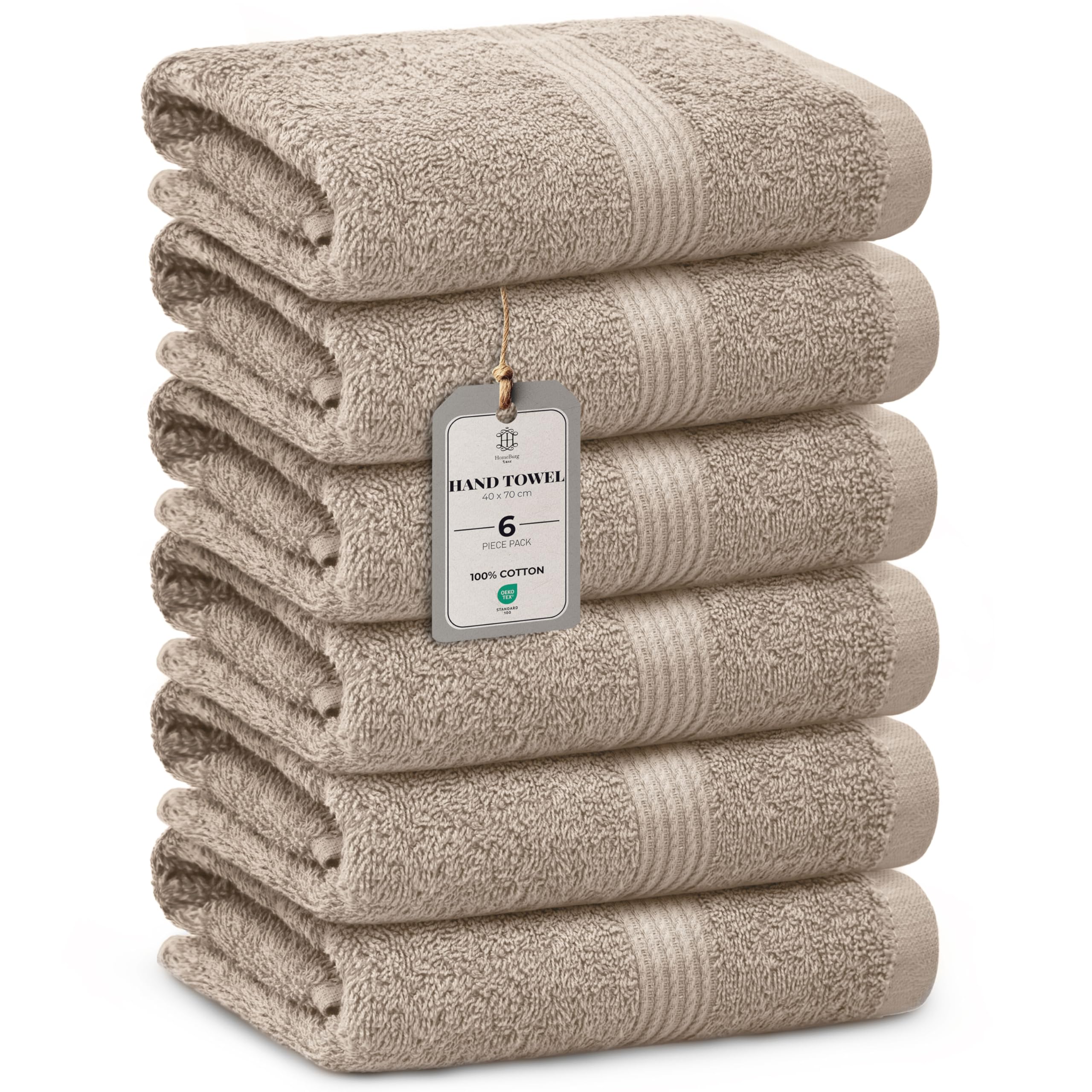 HomeBurg Luxe 6-Piece Towel Set – Soft & Absorbent Cotton, Quick-Drying, Easy Care, 40 x 70 cm, Sand/Beige