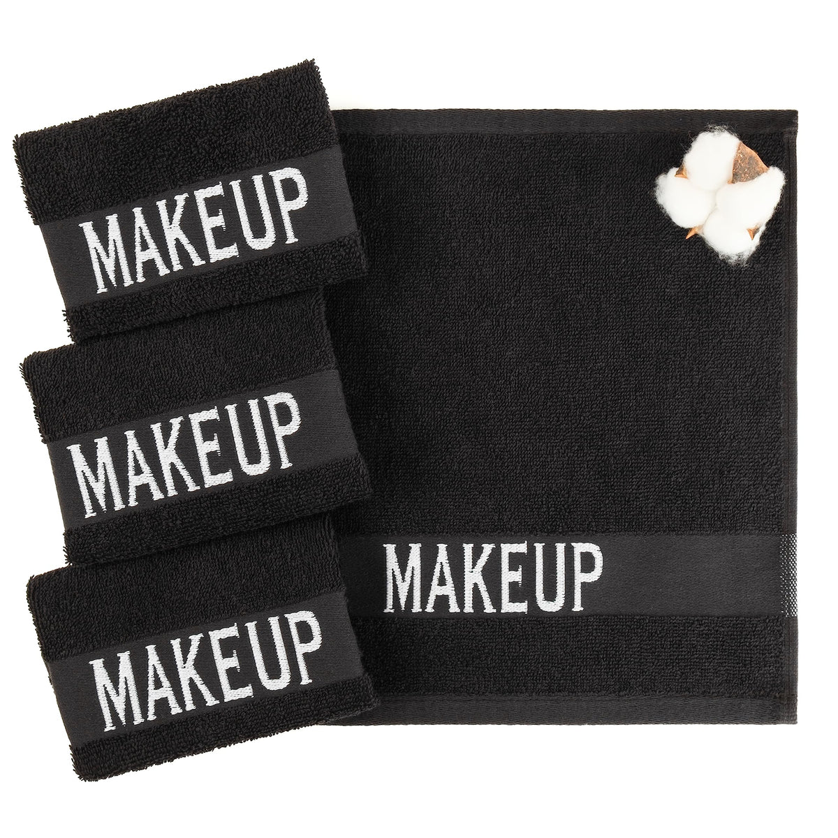 American Soft Linen Makeup Washcloths, 100% Cotton Makeup Remover Towels, 4 Pack Make up Towels for Face, 12 x 12 Face Cloth Towels, Black