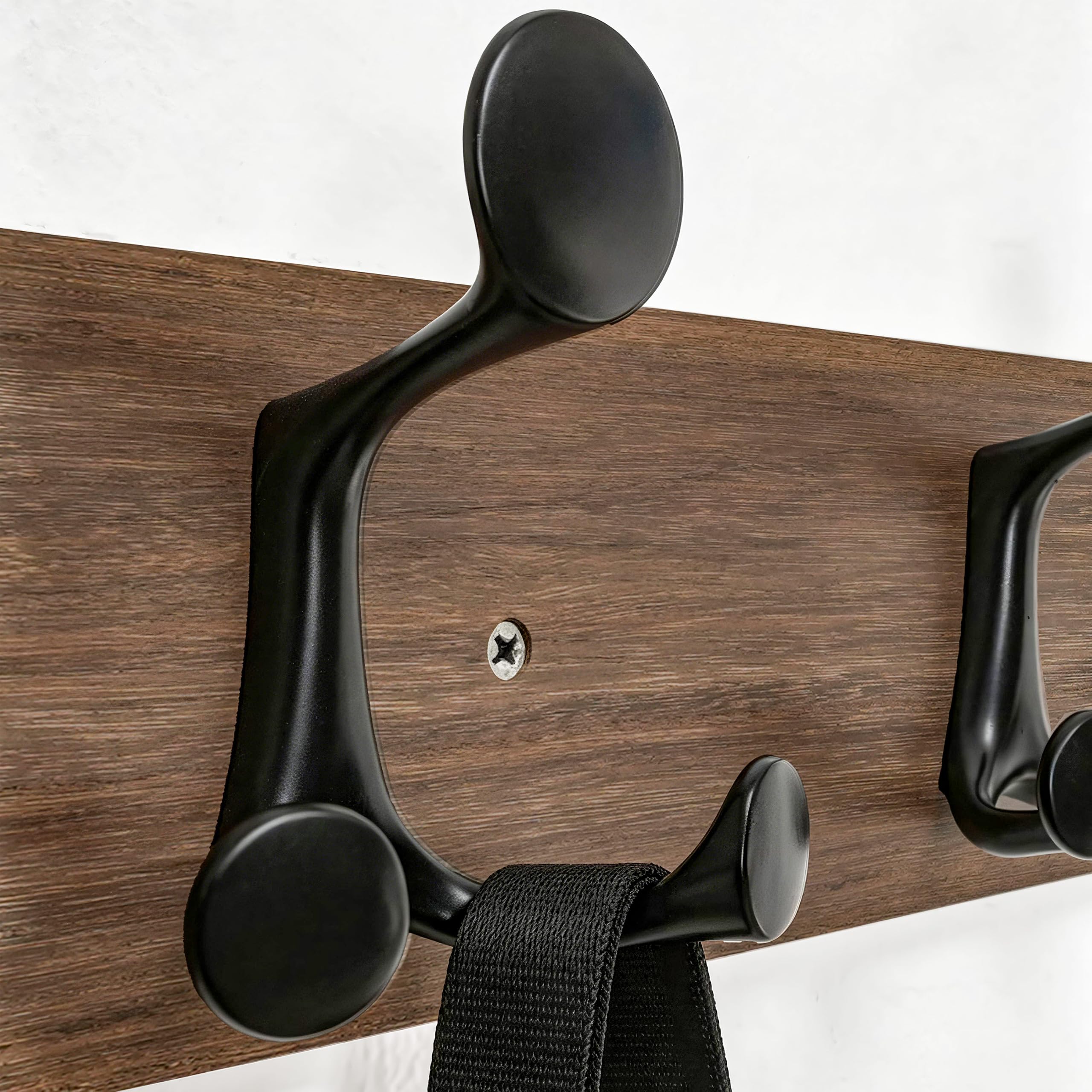 HONSKY Wall Mounted Coat Rack, 76cm Solid Paulownia Wood Base,5 Black Sturdy Aluminium Alloy Triple Hooks(15 Hanging Points)