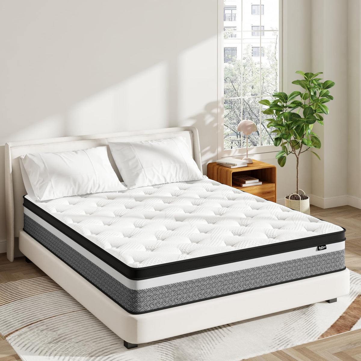 Bednew Hybrid Mattress, Single-Size 32cm 3FT, Medium Firm, Memory Foam & Individually Pocket Spring for Pain Relief, Mattress in a Box