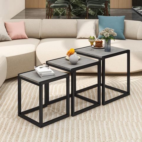 DUMEE Wooden Nesting Tables Set of 3 Coffee Table, Stacking Side End Tables for Living Room, Grey