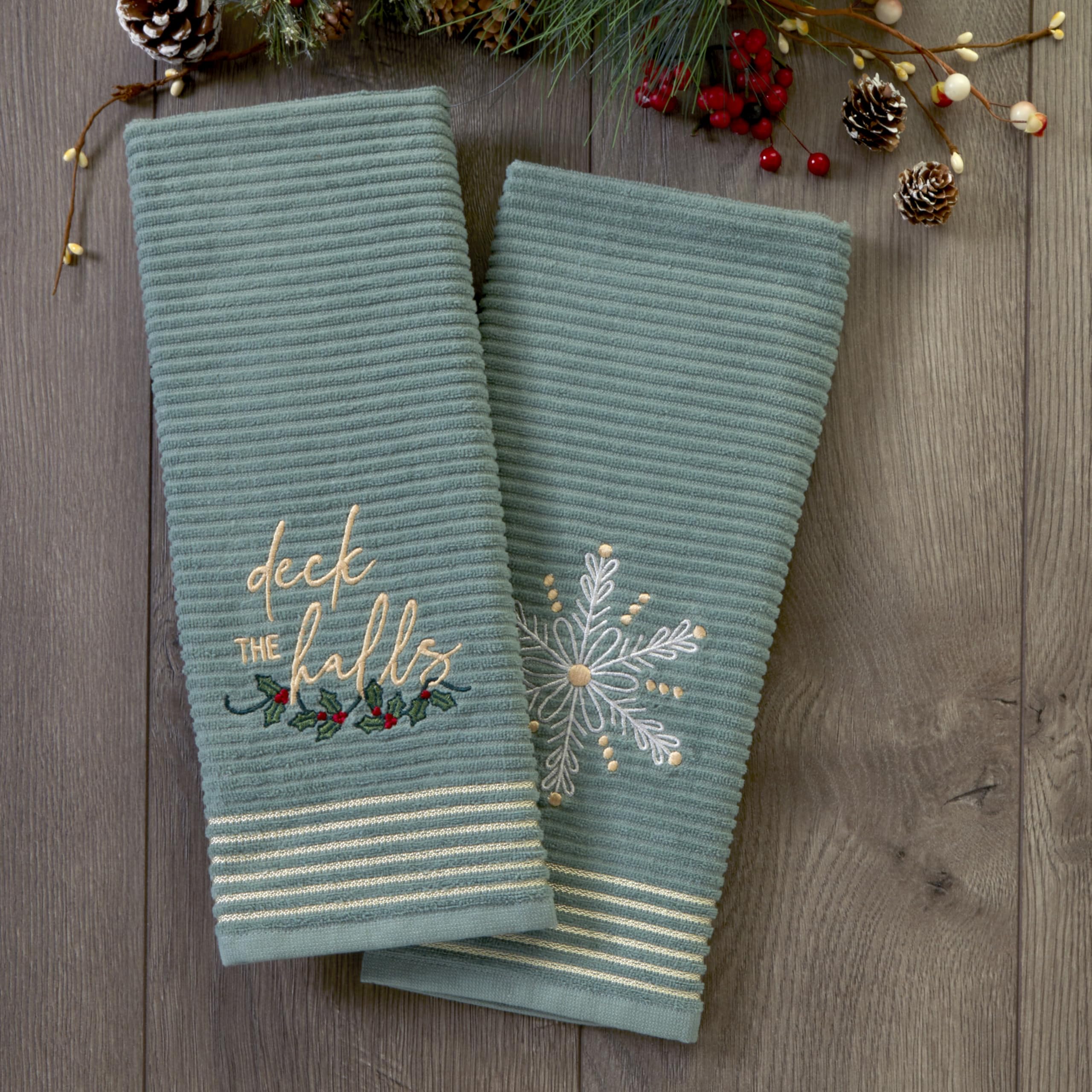 SKL Home Christmas Deck The Halls Hand Towel Set, Green (2-Pack)