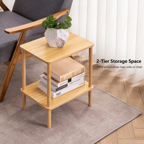 APICIZON 2 Tier Side Table, Narrow End Table with Storage Shelf, Bedside Table Nightstand for Small Spaces, Bedroom, Living Room, Entryway, Farmhouse