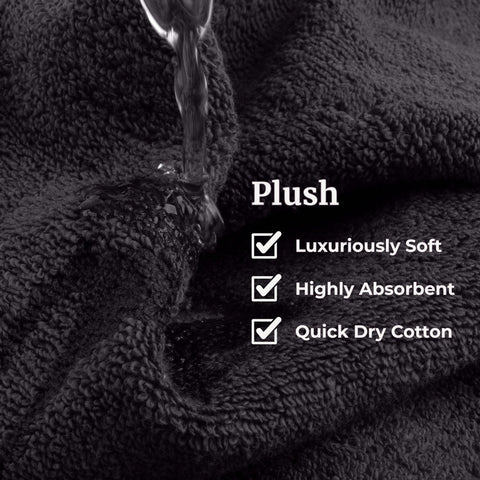 Lavish Home Luxury Cotton Towel Set- Quick Dry, Zero Twist and Soft 6 Piece Set With 2 Bath Towels, 2 Hand Towels and 2 Washcloths (Black/White)