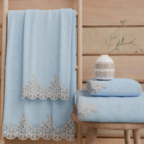 PETTI Artigiani Italiani - 100% Cotton Terry Bath Towels, 1+1 Towel Set, 2 Pieces 1 Face Towel and 1 Hand Towel, Light Blue