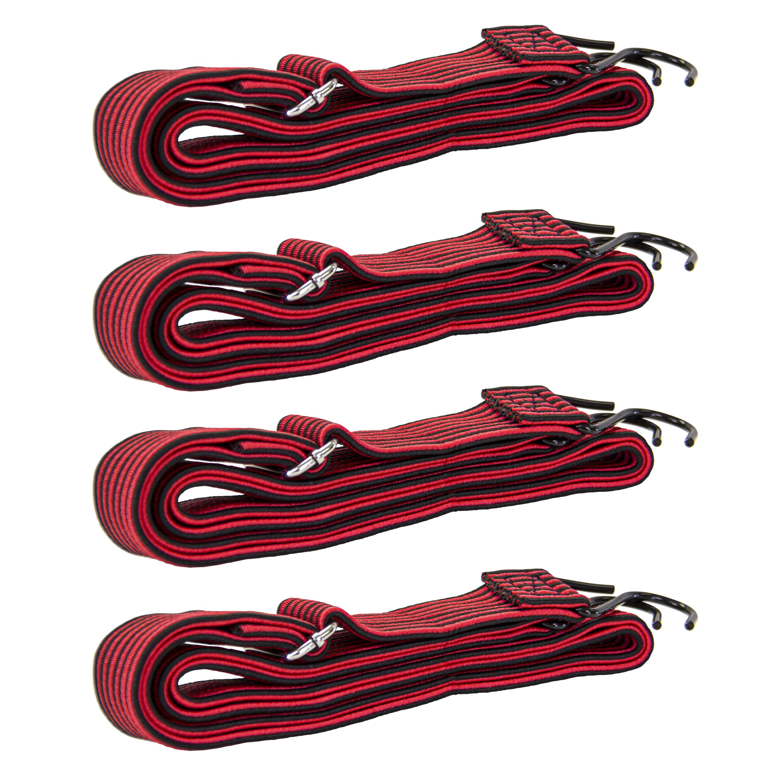 dbest products Trolley Dolly High-Tension Power Adjustable 63' Flat Bungee Cord 4 pack with Hooks and Buckle Heavy Duty Elastic Strap Max Stretch Tie