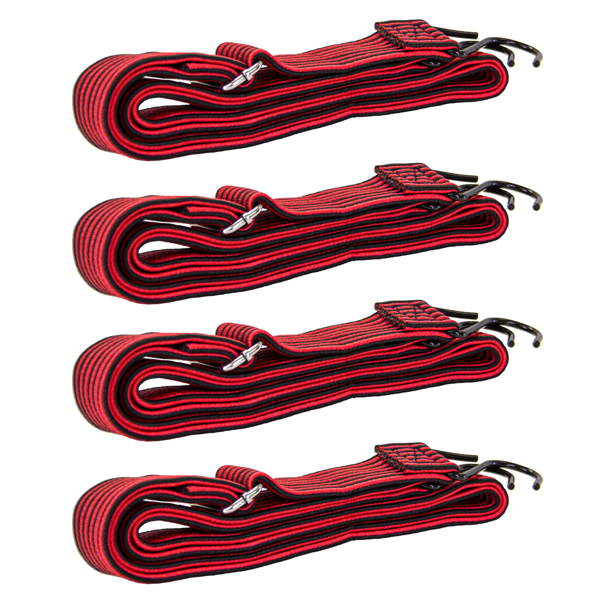 dbest products Trolley Dolly High-Tension Power Adjustable 63' Flat Bungee Cord 4 pack with Hooks and Buckle Heavy Duty Elastic Strap Max Stretch Tie