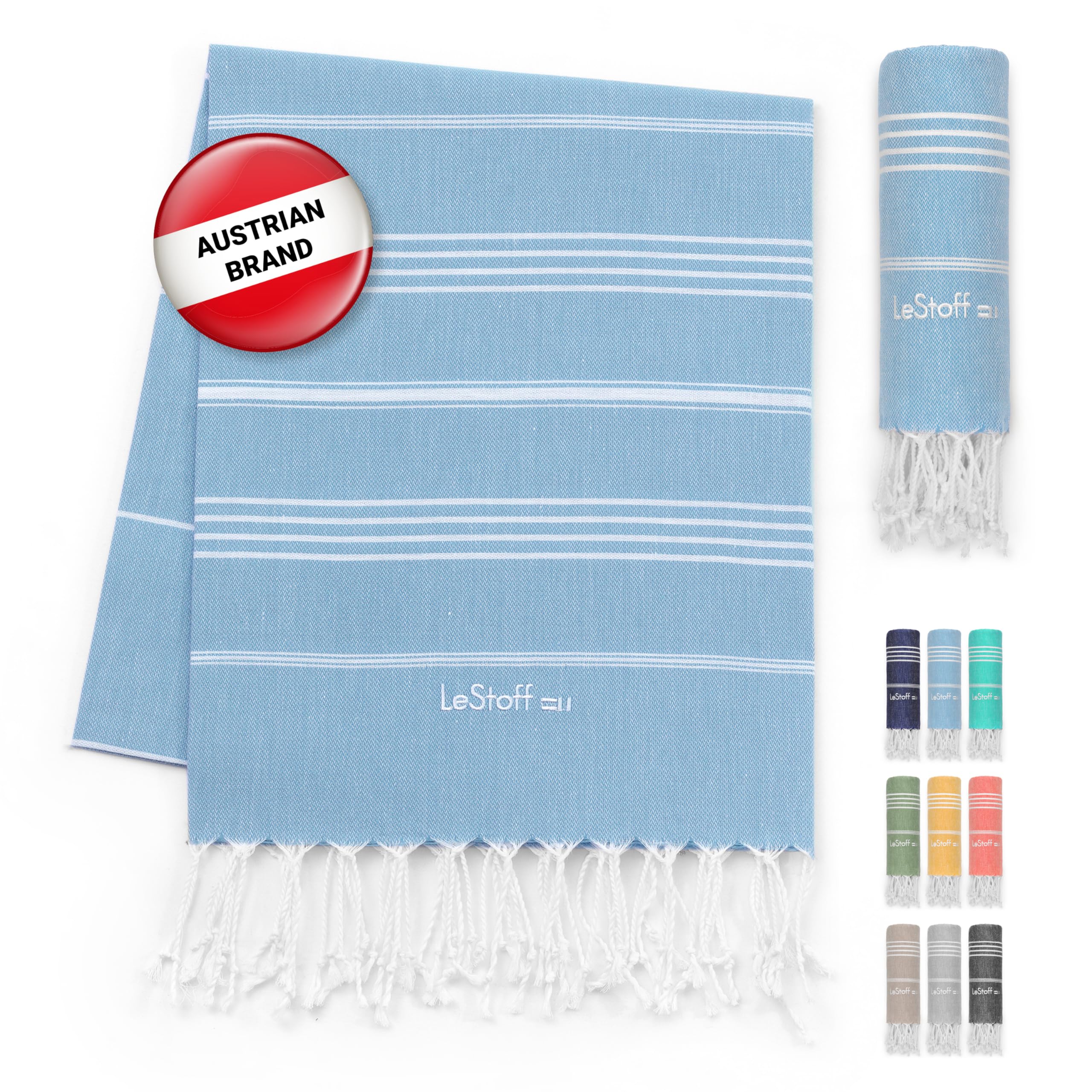 LeStoff Hammam Towel XXL/Picnic Blanket, 100% Organic Cotton, Light Blue