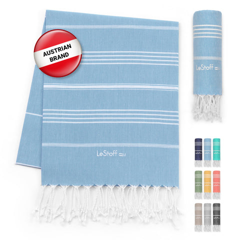 LeStoff Hammam Towel XXL/Picnic Blanket, 100% Organic Cotton, Light Blue