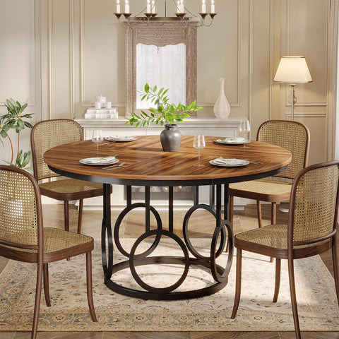 Tribesigns 47-Inch Round Dining Table, Wood Kitchen Table with Sturdy Metal Base for 4-6 People, Large Circle Dinner Table for Dining Room, Kitchen