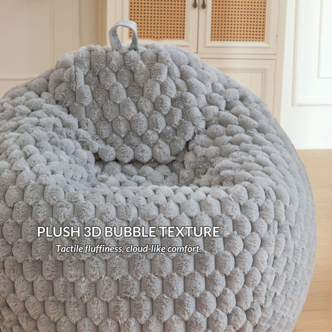XeGe 3D Bubble Fluffy Faux Rabbit Fur Bean Bag Cover(No Filler), Light Grey