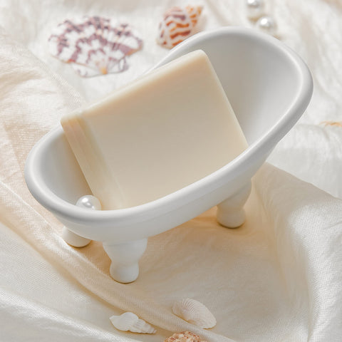 1piece 5.6" White Ceramic Mini Bathtub Soap Dish Small Planter Makeup Organizer Container Hamster Bathtub(White)