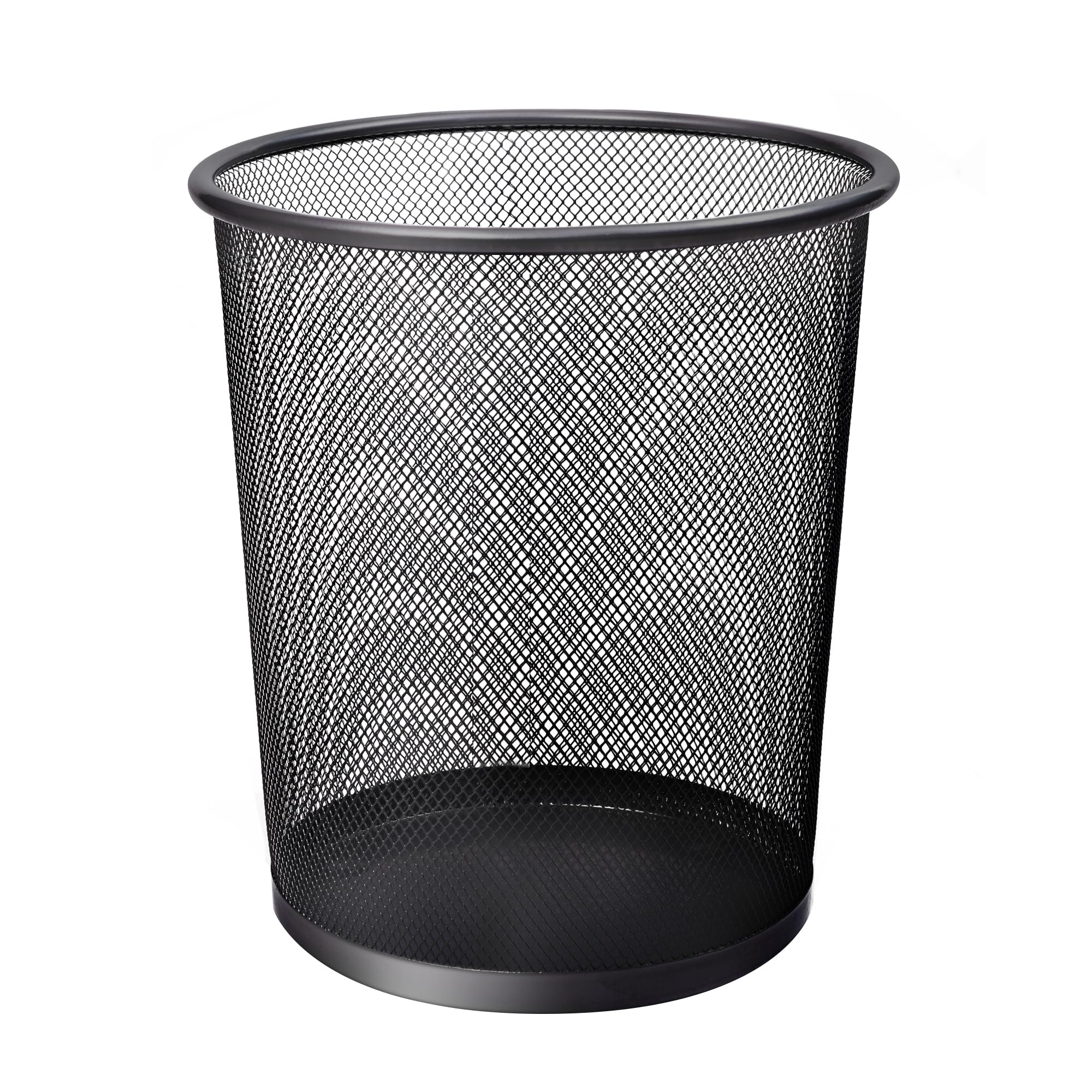 KEPLIN Round Trash Can Bin - 1 Pack Charcoal Black Non-slip Mesh Bins | Waste Paper Bin | Sturdy Metal Bin Indoor Waste Bin for Home, Bedroom, Office
