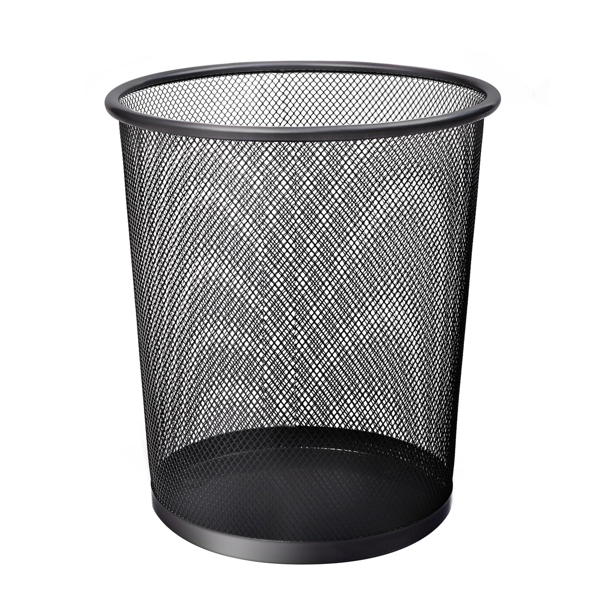 KEPLIN Round Trash Can Bin - 1 Pack Charcoal Black Non-slip Mesh Bins | Waste Paper Bin | Sturdy Metal Bin Indoor Waste Bin for Home, Bedroom, Office