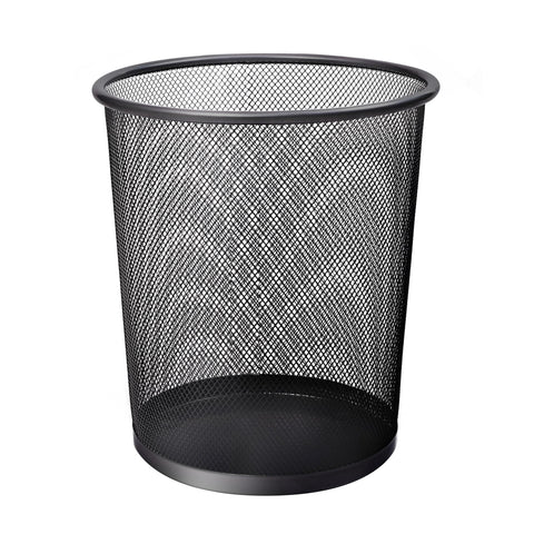 KEPLIN Round Trash Can Bin - 1 Pack Charcoal Black Non-slip Mesh Bins | Waste Paper Bin | Sturdy Metal Bin Indoor Waste Bin for Home, Bedroom, Office